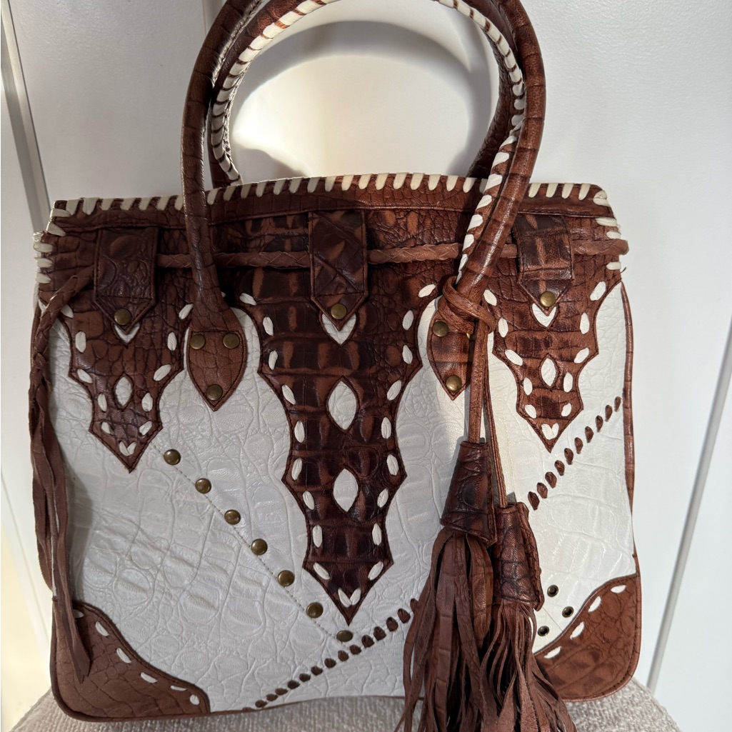 Chic Brown And White Tote Bag